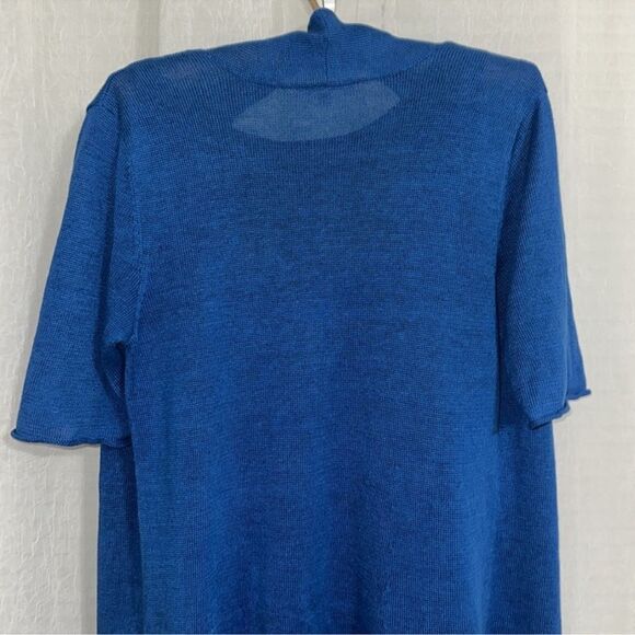 Eileen Fisher M Azure Blue Open Front Knit Short Sleeve Linen Cardigan - Picture 4 of 12